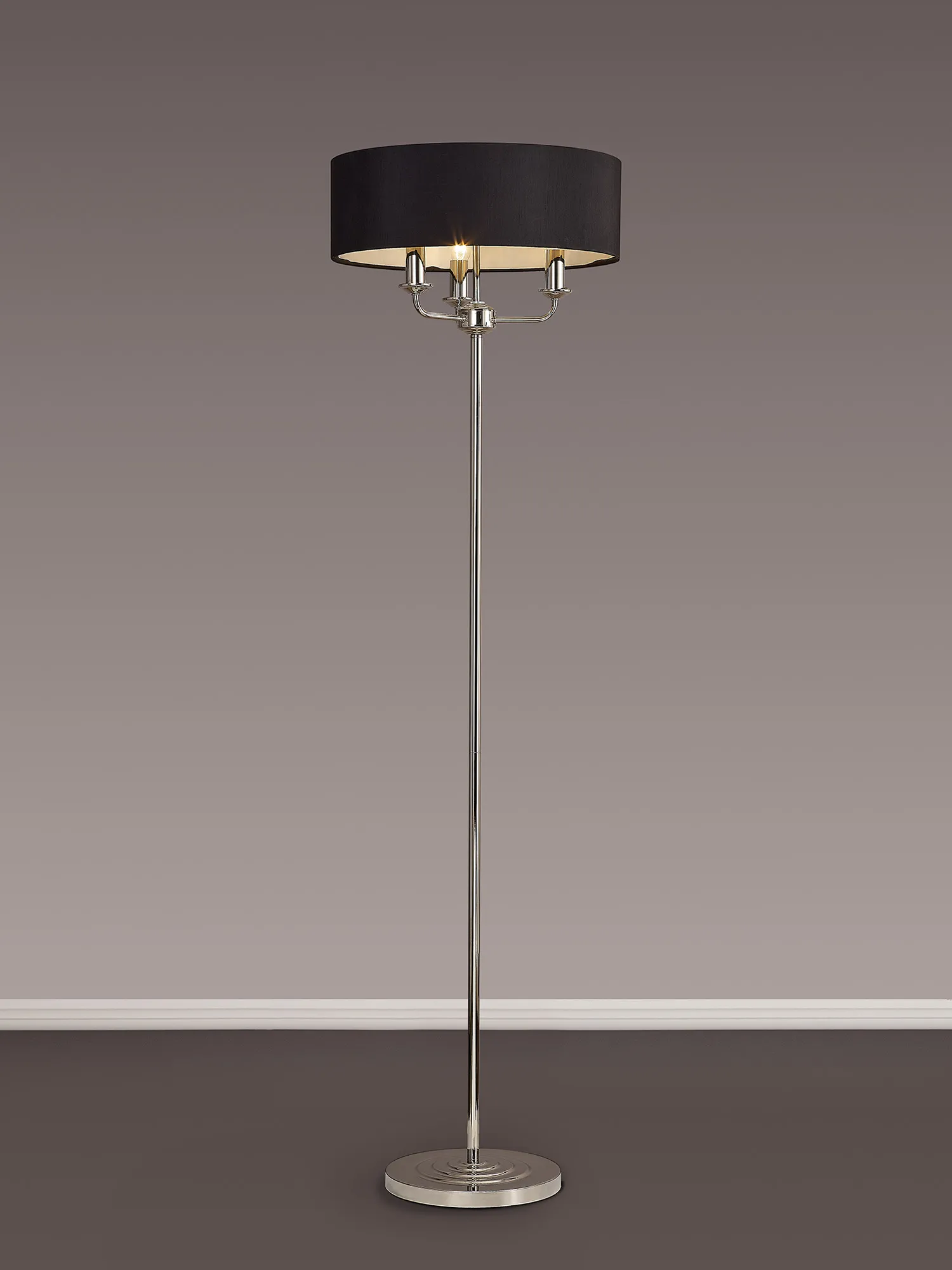 Banyan 45cm 3 Light Floor Lamp Polished Nickel, Black DK0883  Deco Banyan PN BL